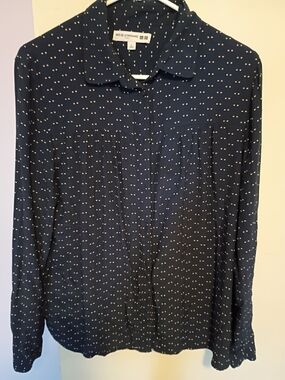 Ines De La Fressange Navy Dot Button-Front women's Shirt L